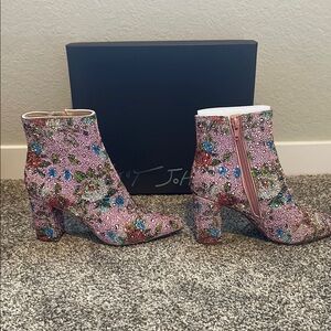Betsey Johnson Pink and Blue Floral Ankle Booties